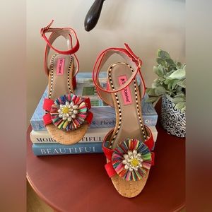 Betsey Johnson Red Embellished Sandals NWOB